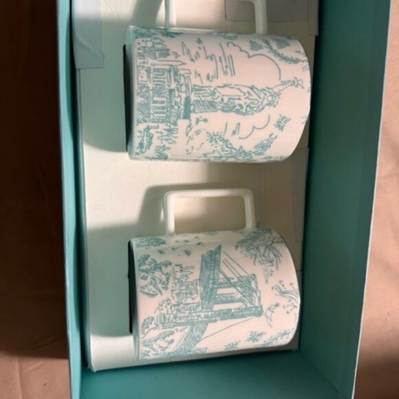 BRAND NEW AUTHENTIC TIFFANY & CO NYC LANDMARK BONE CHINA TOILE PRINT MUGS - Picture 7 of 8